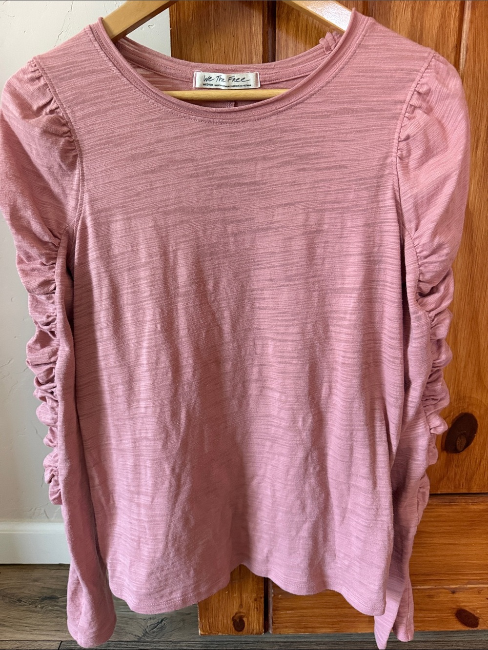 Free People We The Free Natasha Ruched Puff Sleeve Top - Pink - M